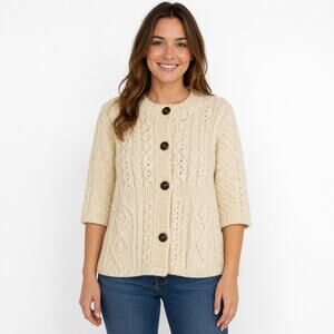 Kilronan Knitwear 100% Pure New Wool Irish Cable Knit Cardigan Sweater XXS